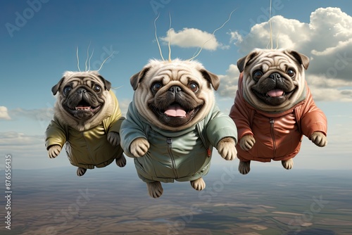 A trio of funny flying dag grumpy