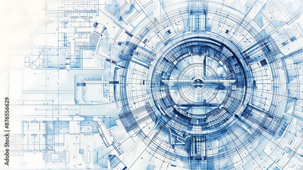 Architectural blueprint featuring detailed plans of a futuristic ...