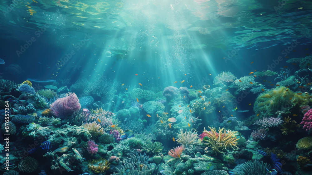Fototapeta premium World Sea Day, Illustrate the role of healthy oceans in maintaining global biodiversity and climate stability by contributing to conservation efforts