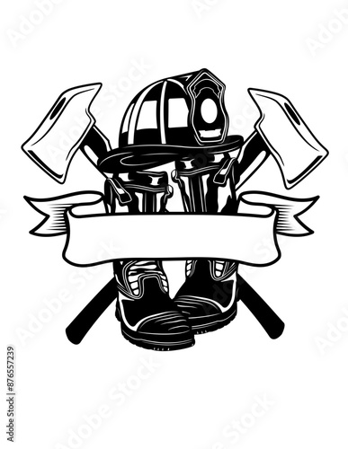 Fire Fighter Gear | Fireman | Protective Gear | First Responder | 911 Emergency | Dispatcher | Firefighter Depot | Original Illustration | Vector and Clipart | Cutfifle and Stencil