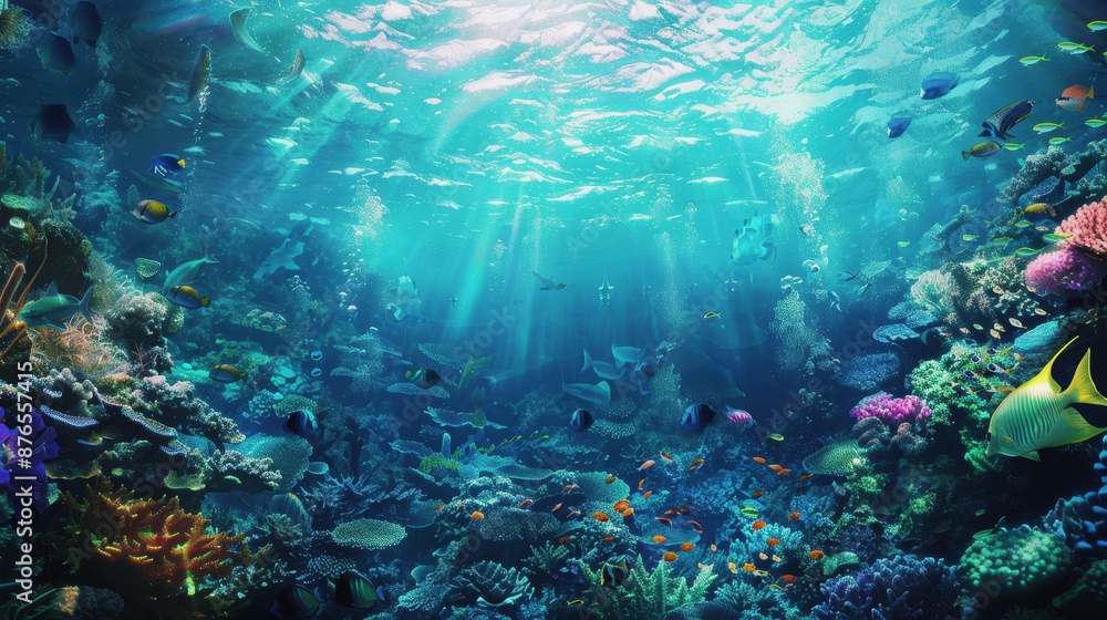 Obraz premium World Sea Day, Illustrate the role of healthy oceans in maintaining global biodiversity and climate stability by contributing to conservation efforts