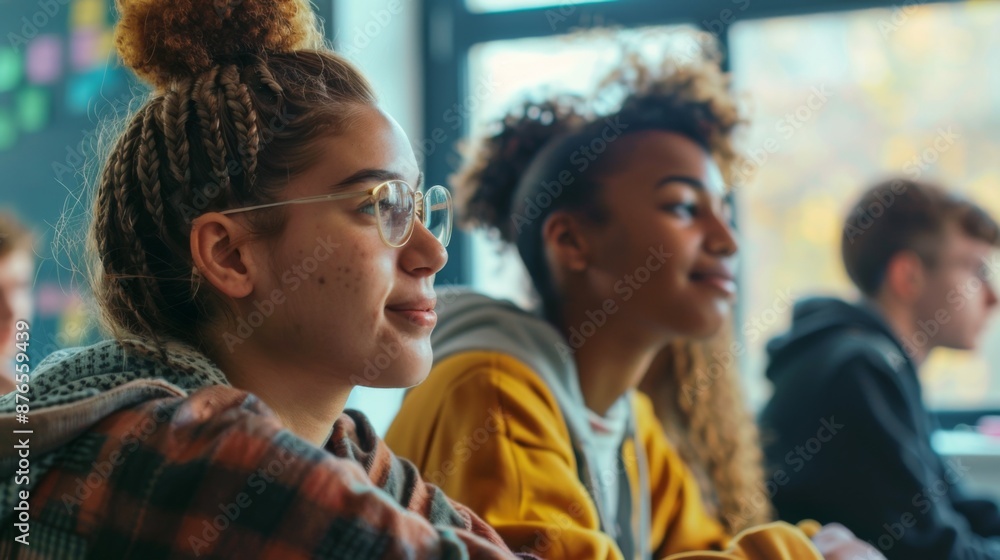 A close-up photograph of students in casual outfits attending a class, showing engagement and focus in a modern educational setting with youthful energy. A close-up photograph of students in casual outfits attending a class, showing engagement and focus in a modern educational setting with youthful energy.