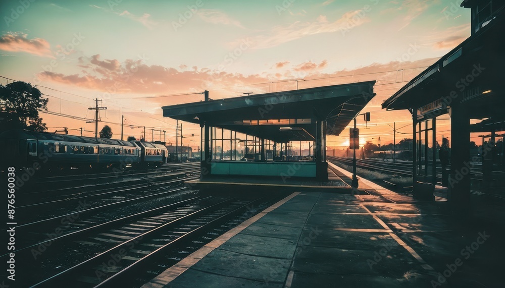 Train station at sunset. Train station at sunset.