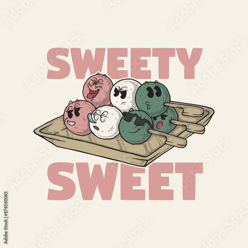 retro cartoon emblem of funny dango
