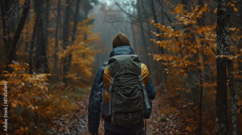 Wallpaper Mural person with hiking equipment, walking on a trail in the forest generative ai Torontodigital.ca