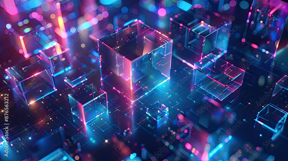 Abstract Neon Cubes with Glowing Lines Abstract Neon Cubes with Glowing Lines