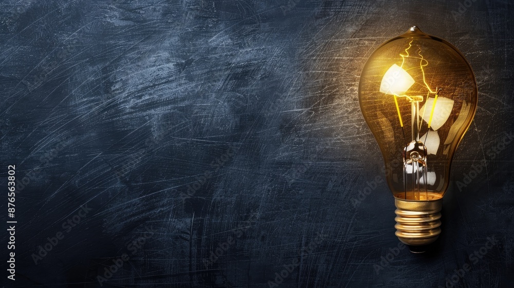 Golden Light Bulb on Chalkboard with Space for Text Golden Light Bulb on Chalkboard with Space for Text