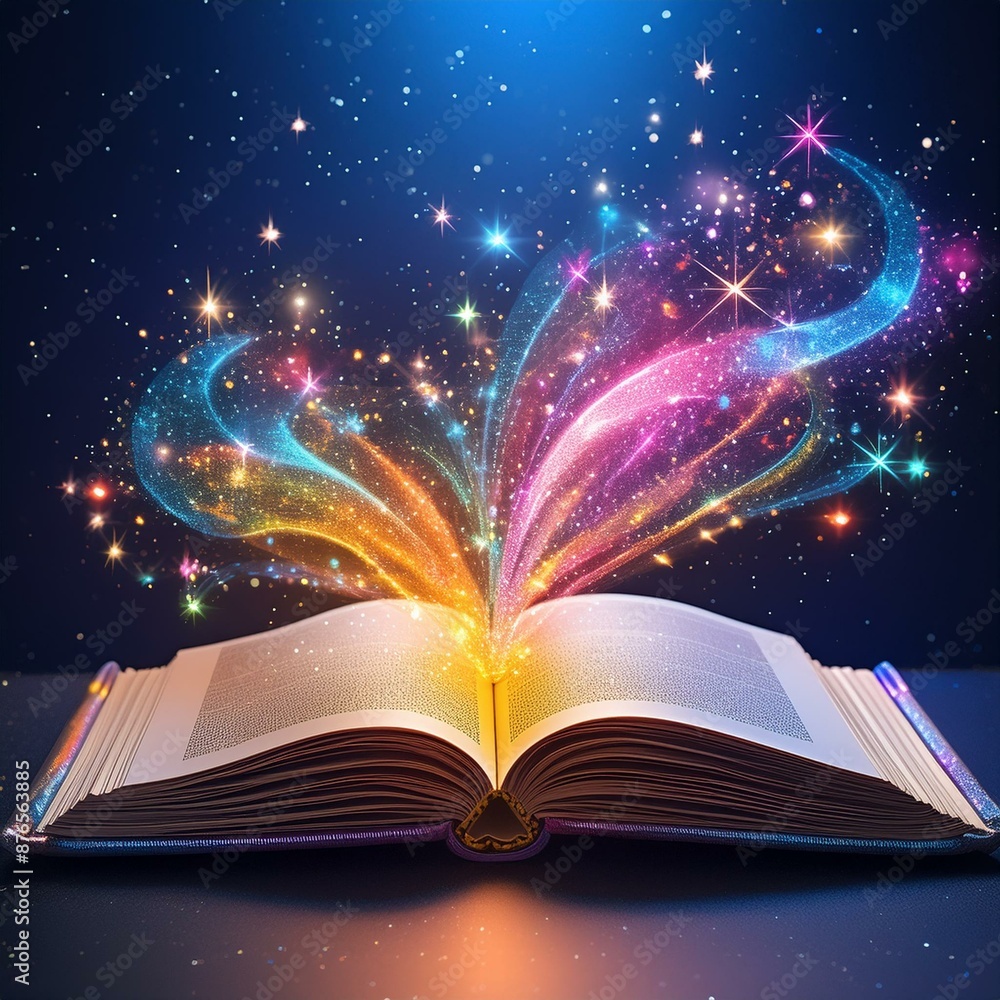 Whimsical magical fantasy dust and sparkles coming from an open book Whimsical magical fantasy dust and sparkles coming from an open book
