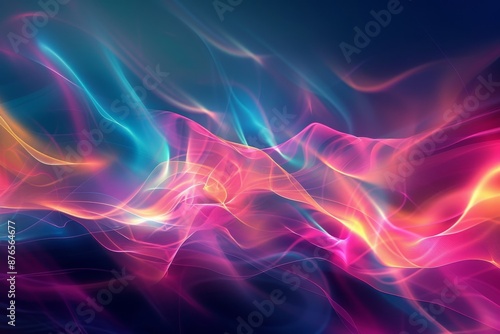 Abstract Glowing Waves in Blue, Pink, and Yellow