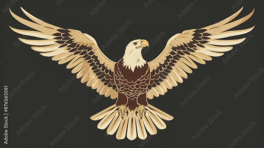 Obraz premium Illustration of a majestic eagle with wings fully extended, showcasing the powerful and graceful flight of this bird, symbolizing freedom, strength, and determination.