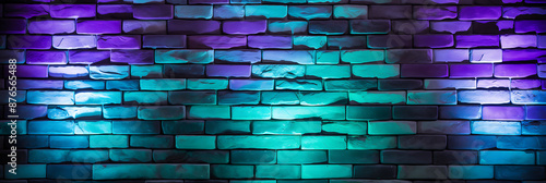 A brick wall illuminated with blue and purple neon lights, creating a modern and vibrant backdrop for a nightclub or party. 
 photo