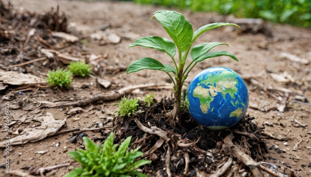 Green Plant Sprouting from Earth Globe. Green Plant Sprouting from Earth Globe.
