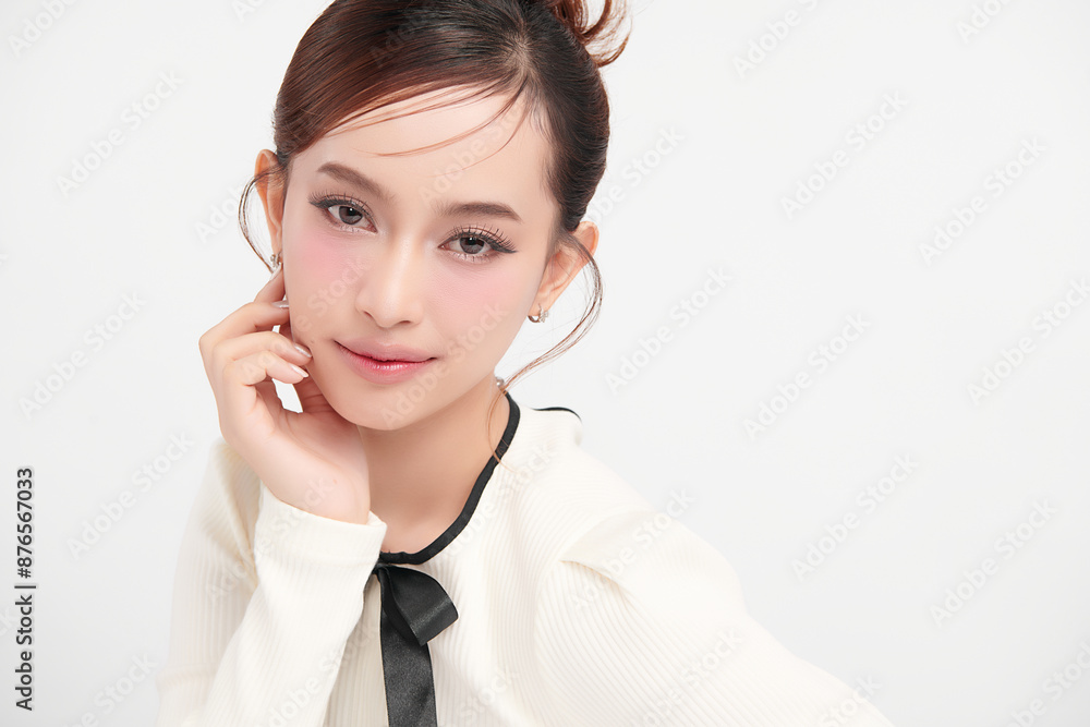 Beautiful young asian woman with clean fresh skin on white background, Face care, Facial treatment, Cosmetology, beauty and spa, Asian women portrait. Beautiful young asian woman with clean fresh skin on white background, Face care, Facial treatment, Cosmetology, beauty and spa, Asian women portrait.