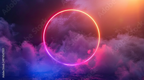 Neon Circle in Purple and Orange Smoke