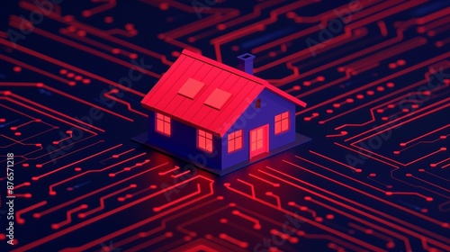 AI in smart homes automating household tasks, security systems, and energy management, enhancing convenience and safety. Background Illustration, Bright color tones, , Minimalism, photo