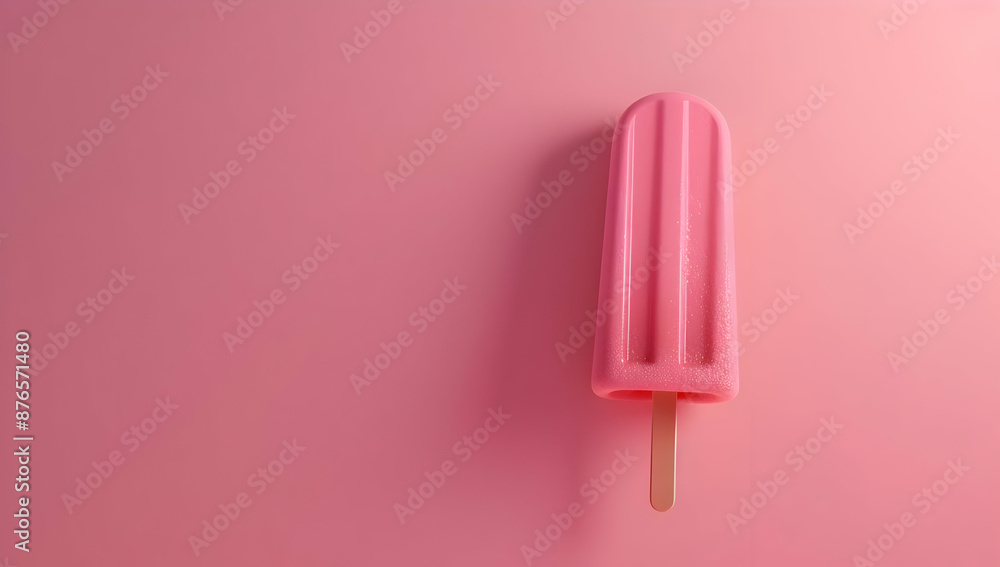 Pink popsicle on a matching pink background, creating a monochromatic and minimalist summer dessert image. Pink popsicle on a matching pink background, creating a monochromatic and minimalist summer dessert image.