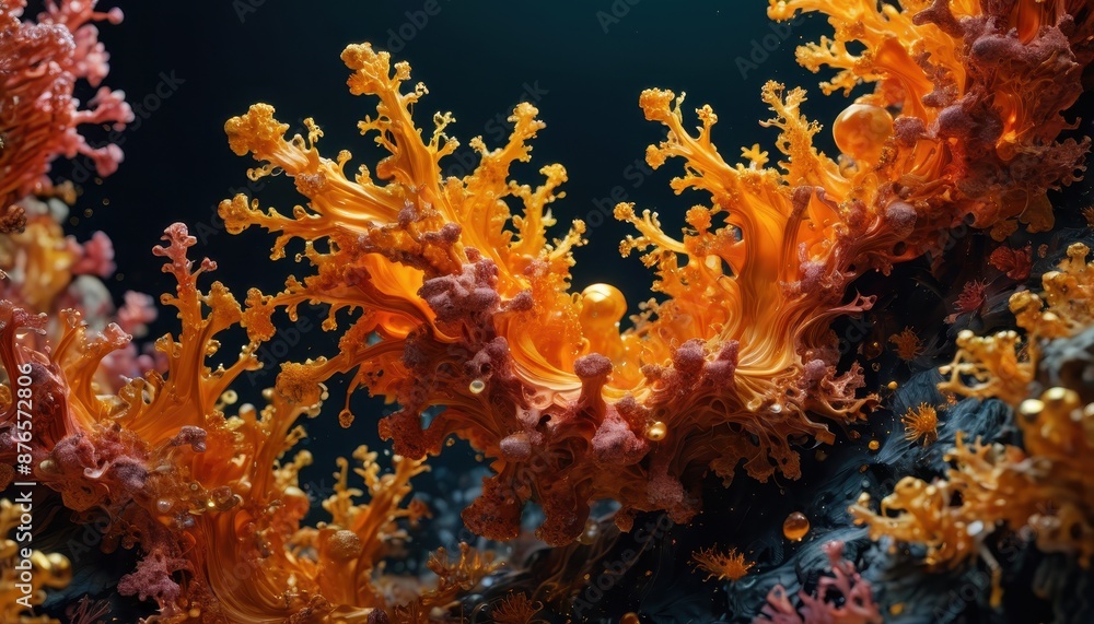 Abstract orange and pink coral-like structures in water. Abstract orange and pink coral-like structures in water.