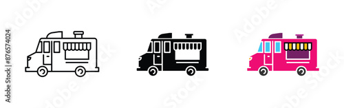 food truck icon set, outline design, solid and colored, editable vector eps 10.