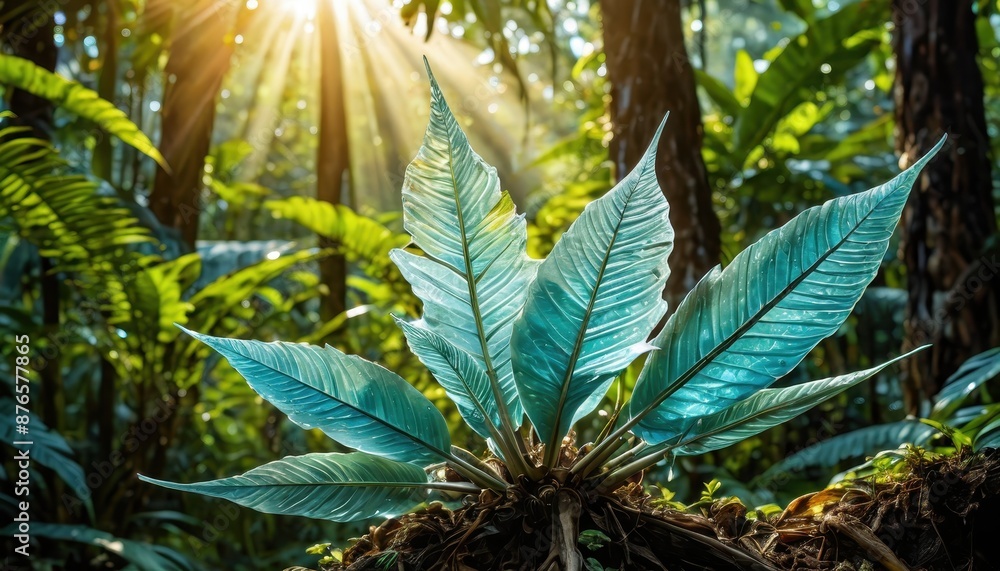 Obraz premium Sunbeams through Tropical Leaves.