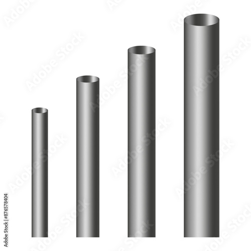 Metallic cylinder chart. Gradient silver bars. Vertical 3D tubes. Vector illustration.