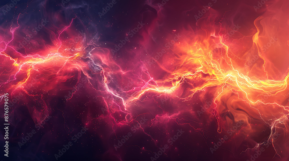 Obraz premium Fiery Red and Orange Electric Storm in the Cosmos