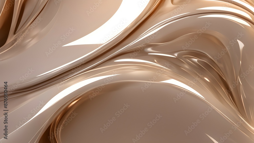 Obraz premium Abstract, smooth, liquid-like, 3D rendering of a wavy surface with a glossy, metallic sheen in warm beige tones.