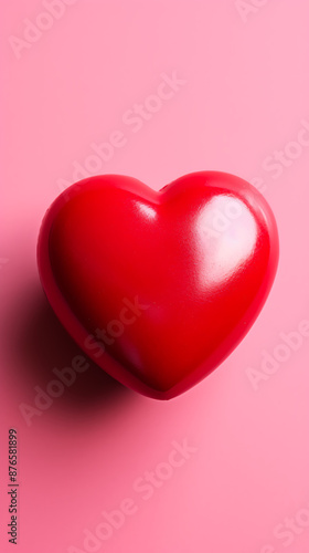 Red heart, vibrant against pink background.
