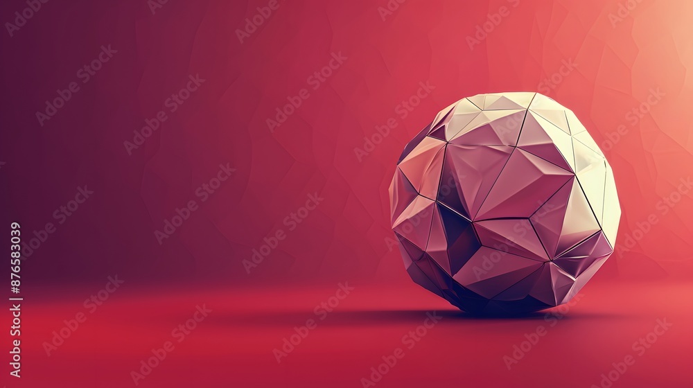 low poly soccer ball on red background low poly soccer ball on red background