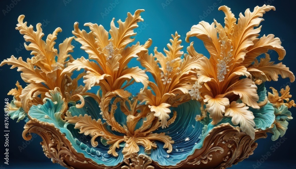 Obraz premium Ornate Floral Design with Blue Background.