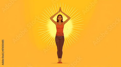 A woman in red, black, and yellow, meditates in a yoga pose, radiating peace and tranquility. 