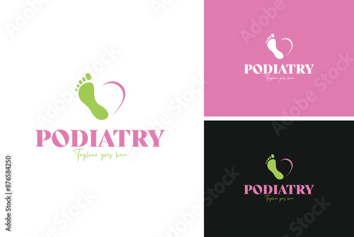 Foot with a heart shape incorporated into the arch logo design, representing care and compassion for foot health. Vector illustration template idea.