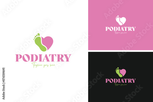 Foot with a heart shape incorporated into the arch logo design, representing care and compassion for foot health. Vector illustration template idea.
