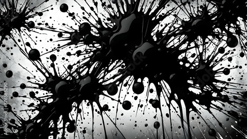 Black and white abstract painting with a burst of inky splatters photo