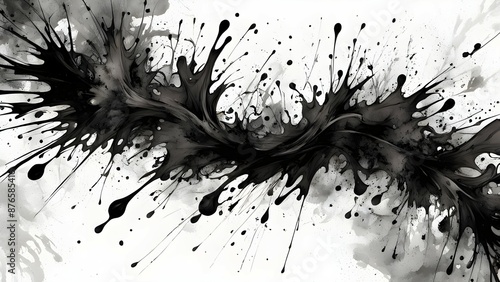 Black and white abstract painting with a splash of ink photo