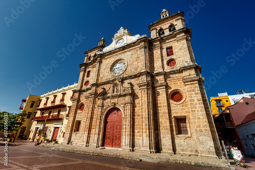 Facade of the San Pedro Claver Sanctuary in Cartagena de Indias, Colombia