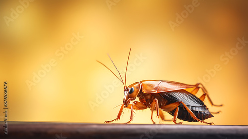 Wallpaper Mural A close-up of a brown cockroach with black wings on a blurred orange background evokes feelings of disgust and fear. 
 Torontodigital.ca