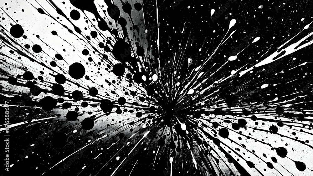 Obraz premium Black and white abstract painting with a burst of energy