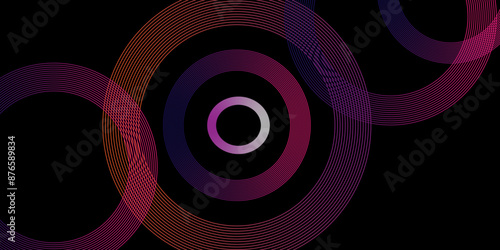 Abstract rotating color lighting texture with black empty copy space inside. Modern colorful geometric shapes 3d abstract technology background. Design for technology, business, corporate, party, 