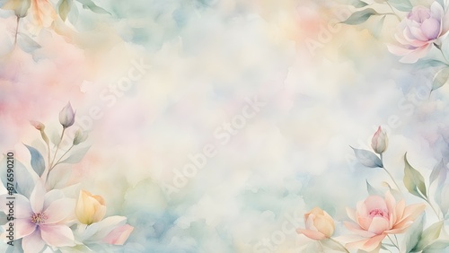 Watercolor floral background in soft pastel colors with delicate flowers and leaves