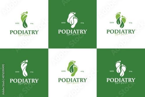 Set collection podiatry natural footprint and leaves logo design vector illustration template idea