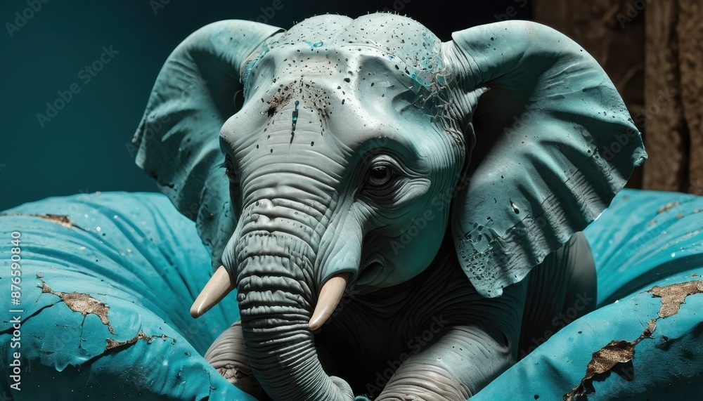 Closeup of Elephant's Face with Peeling Blue Background. Closeup of Elephant's Face with Peeling Blue Background.