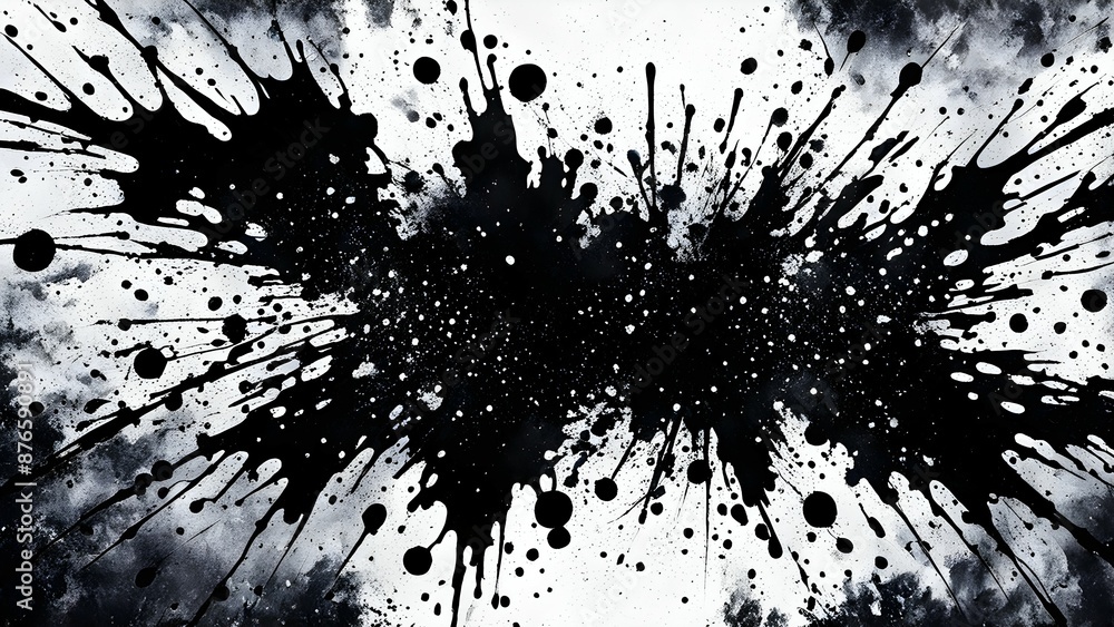 Black and white abstract ink splatter with a burst of energy Black and white abstract ink splatter with a burst of energy