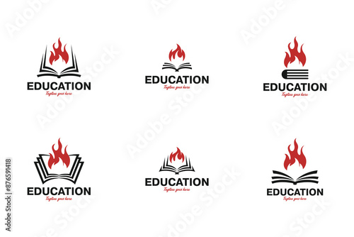 Set of fire book logo design vector illustration template idea