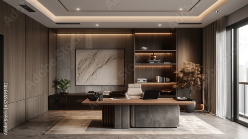 Wallpaper Mural A minimalist home office features simplicity and functionality, using a limited color palette, minimal furniture, and an uncluttered, serene atmosphere.
 Torontodigital.ca