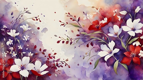 Watercolor Floral Illustration with Red and White Flowers photo