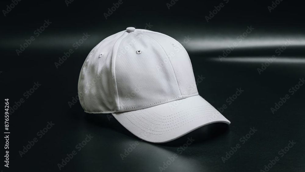 blank white cap on black background, professional product photography blank white cap on black background, professional product photography