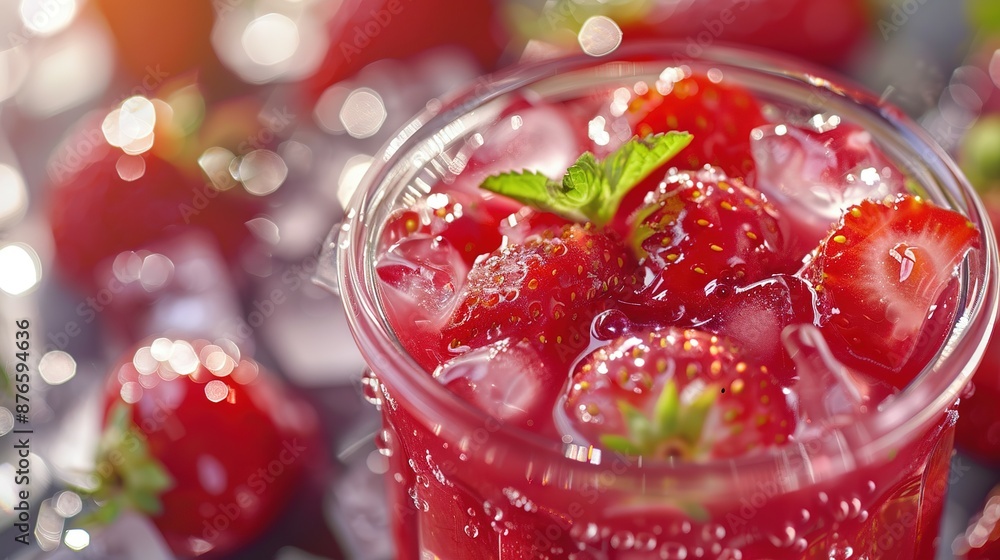 Refreshing summer strawberry cocktail with ice and mint Refreshing summer strawberry cocktail with ice and mint