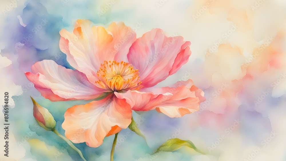 Gentle Elegance of a Single Pink Poppy in Watercolor Gentle Elegance of a Single Pink Poppy in Watercolor