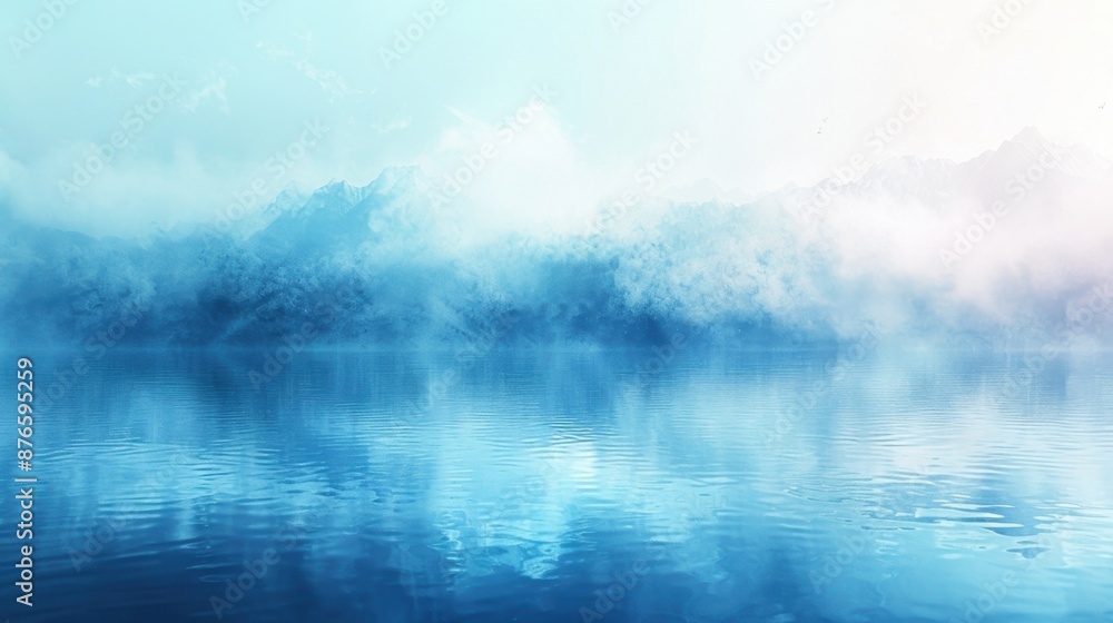 Fototapeta premium Gentle shades of blue and white seamlessly merge, crafting a tranquil ambiance through a softly blurred abstract gradient.
