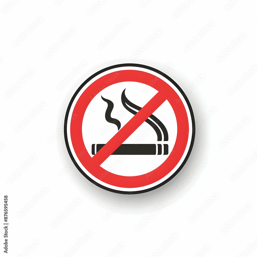 No smoking sign with red circle and diagonal line over a smoking cigarette icon. Isolated on white background. No smoking sign with red circle and diagonal line over a smoking cigarette icon. Isolated on white background.